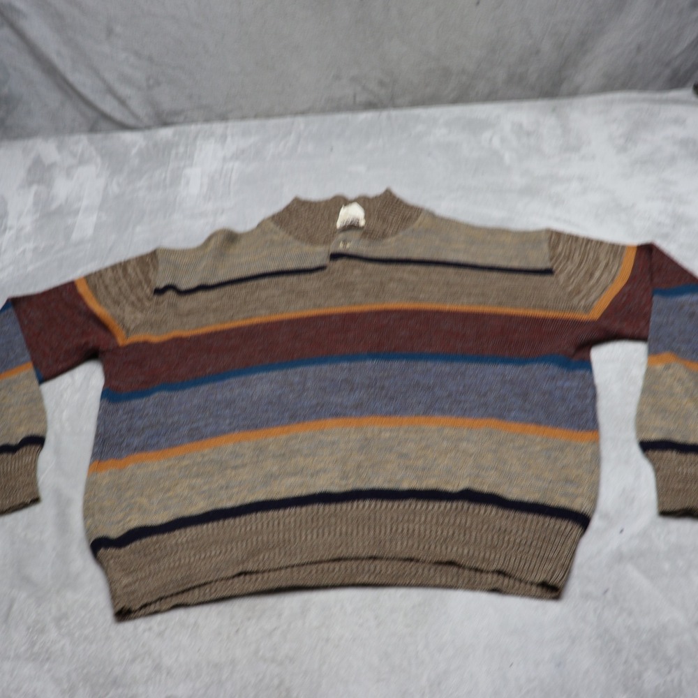 Fashion Bar Sweater Men Large? Brown Striped Mock Neck Knit Pullover Classic VTG